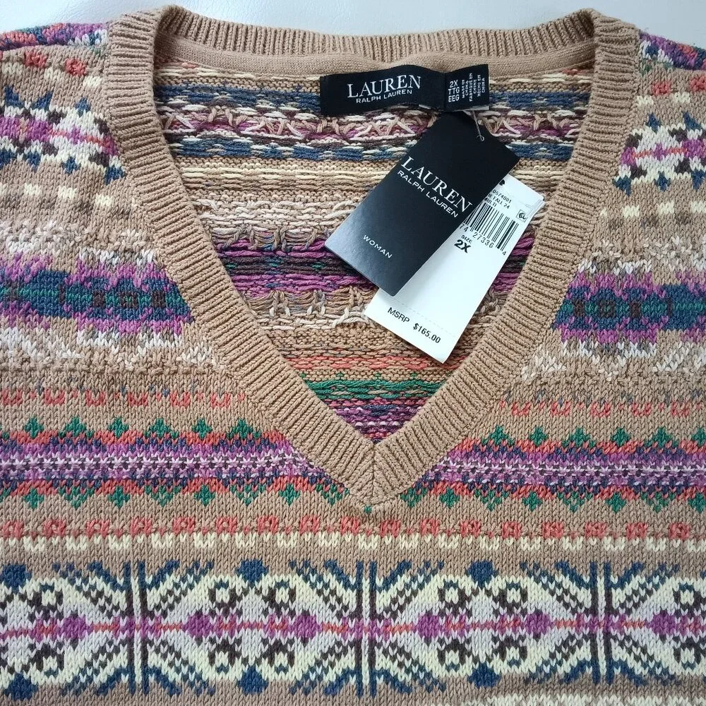 Lauren Ralph Lauren Fair Isle Cotton Vest 2XL NWT - Picture 3 of 5